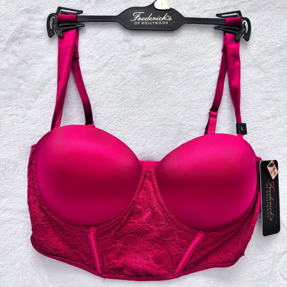 FREDERICK'S OF HOLLYWOOD Red Push Up Satin Lace Bustier--NWT--L